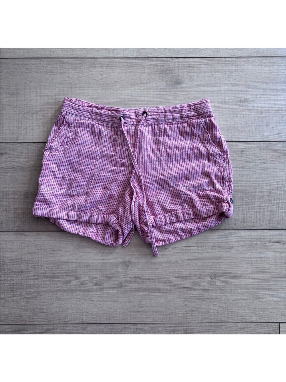 Per Se Pink & White Striped Drawstring Ribbed Soft Cozy Lounge Shorts Size M